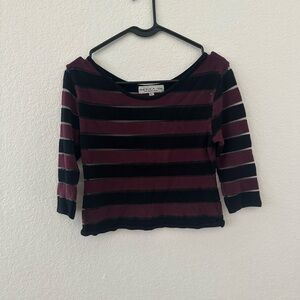 Angelica Val Striped Black and Burgundy Top